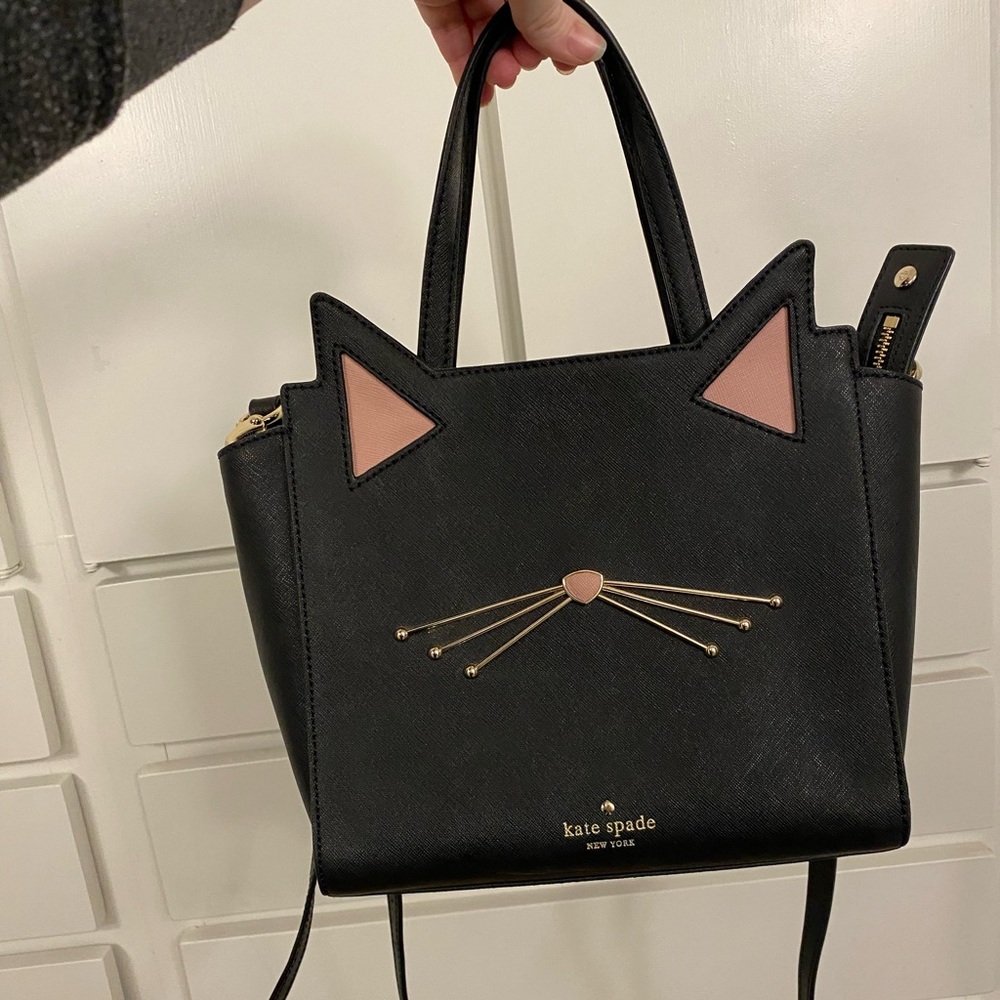 Kate Spade Jazz Things Up Hayden Crossbody Cat Purse in black.